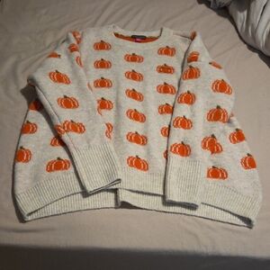 Vince Camuto Cream Sweater with Orange Pumpkin Design